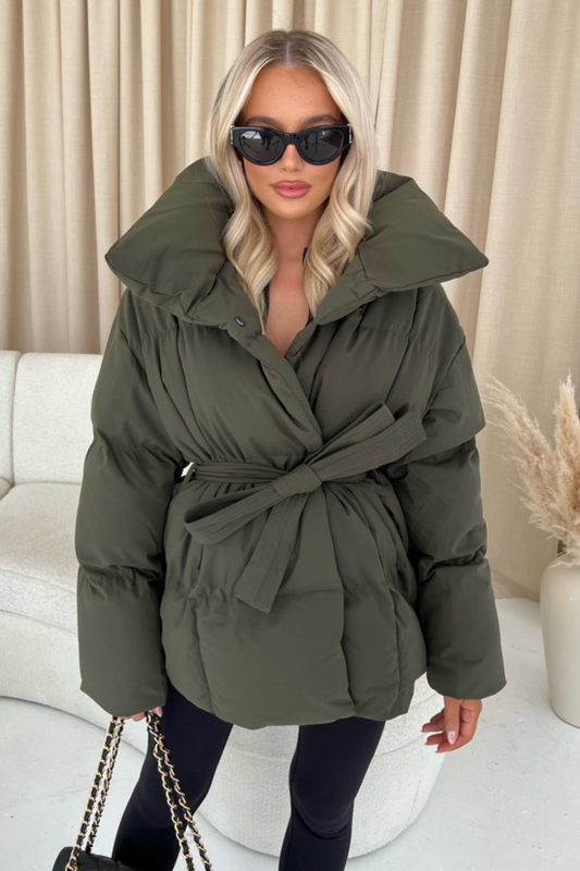 Alaska khaki short padded duvet button up coat