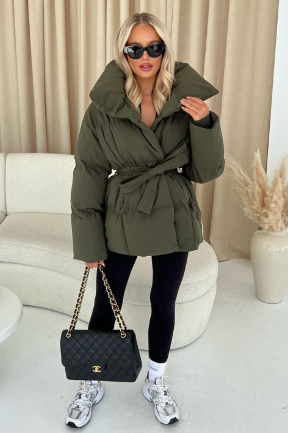 Alaska khaki short padded duvet button up coat