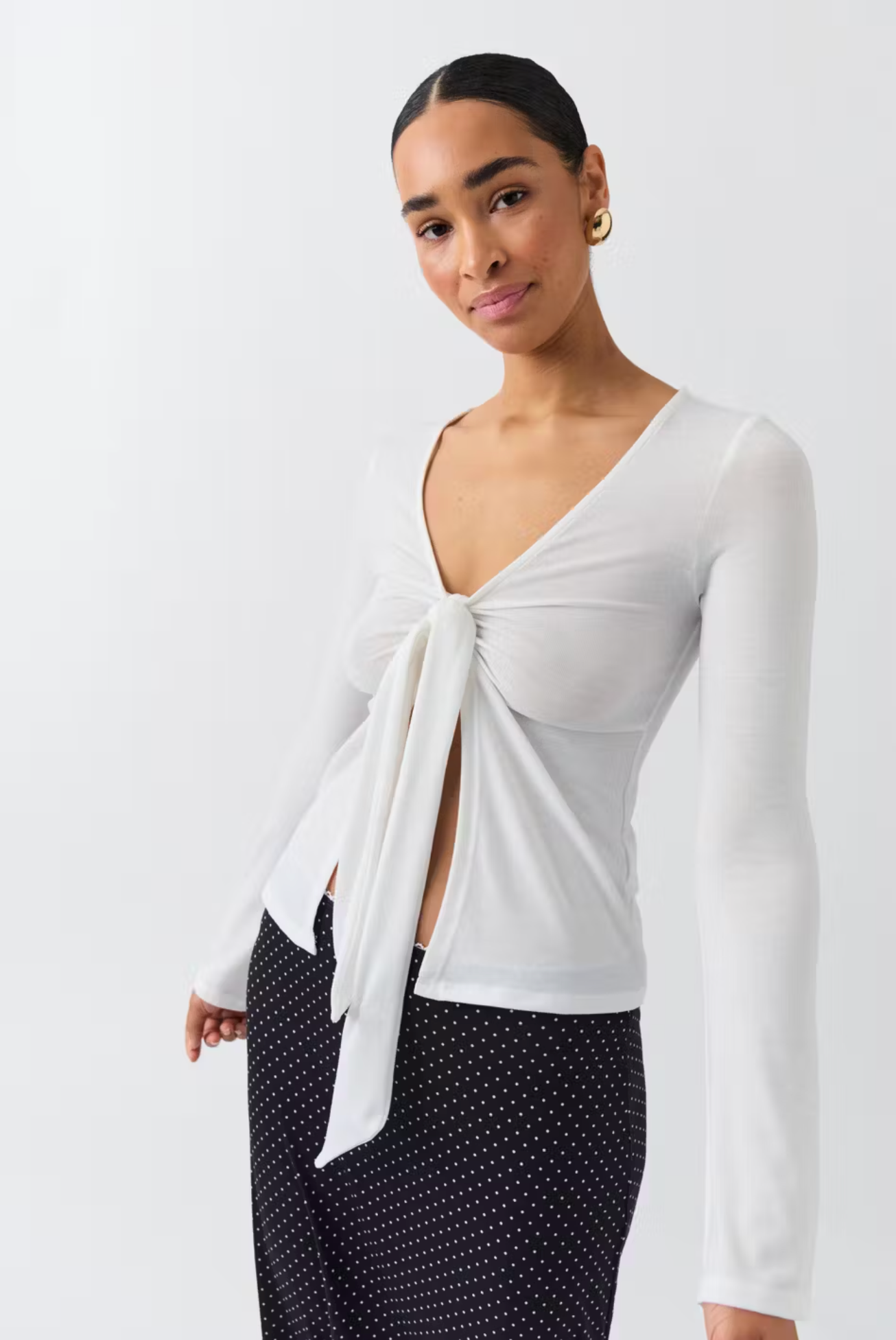 Julie tied long sleeve top - Ivory